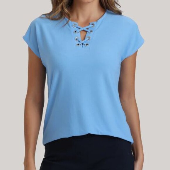 89th & Madison | NEW Women's Light Blue Cool Lace Front Blouse - Size S - Picture 1 of 9